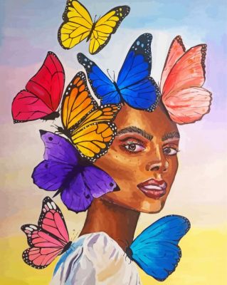 Black Woman With Butterfly Paint By Numbers