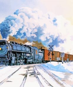 Cool Train In Snow Paint By Numbers