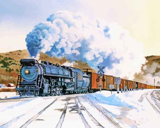 Cool Train In Snow Paint By Numbers