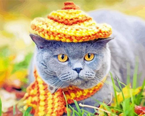 Cute Cat With Hat Paint By Numbers