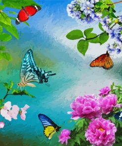 Flowers With Butterflies Art Paint By Numbers