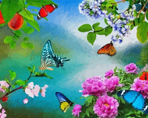 Flowers With Butterflies Art Paint By Numbers