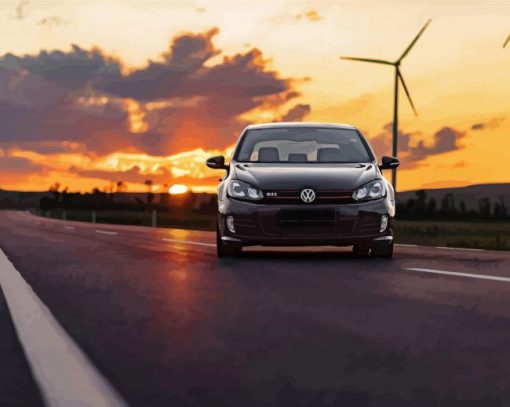 Golf Gti VW Car Sunset Paint By Numbers