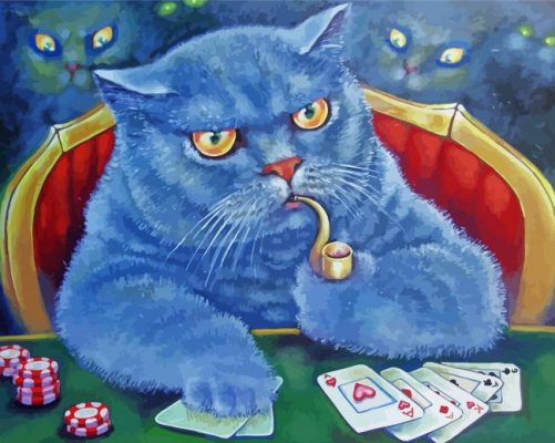 Grey Cat Playing Poker Paint By Numbers