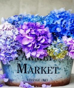Hydrangea Pretty Basket Flowers Vase Spring Paint By Numbers