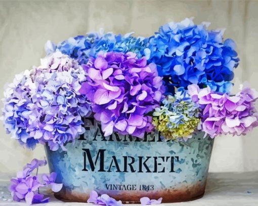 Hydrangea Pretty Basket Flowers Vase Spring Paint By Numbers