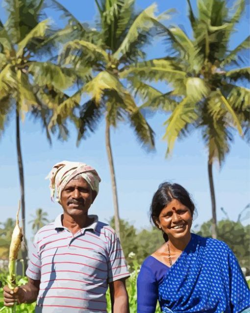 Indian Farmer Man And Woman Paint By Numbers