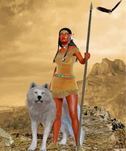 Native Indian Woman With White Wolf Paint By Numbers