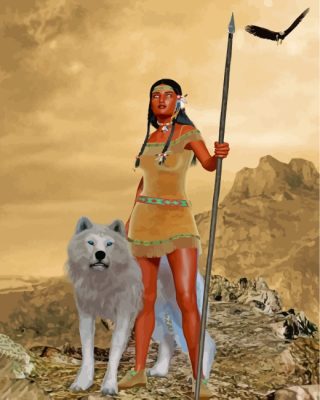 Native Indian Woman With White Wolf Paint By Numbers