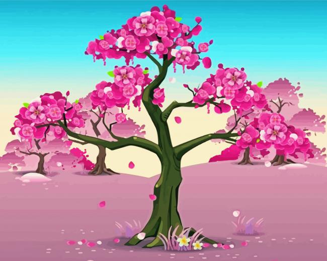 Pink Almond Tree Paint By Numbers