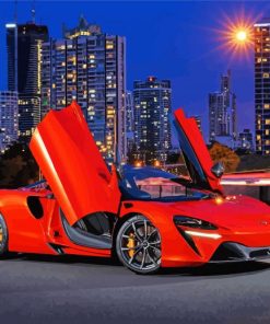Red McLaren Sport Car Skyline Paint By Numbers
