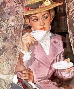 Retro Woman Drinking Tea Paint By Numbers