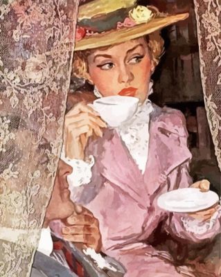 Retro Woman Drinking Tea Paint By Numbers