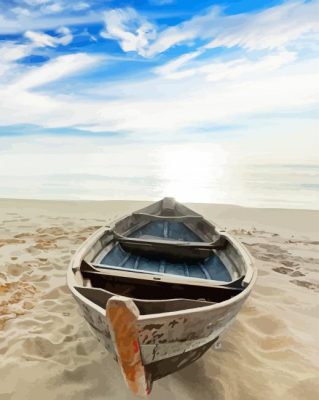 Sand Beach With Row Boat Paint By Numbers