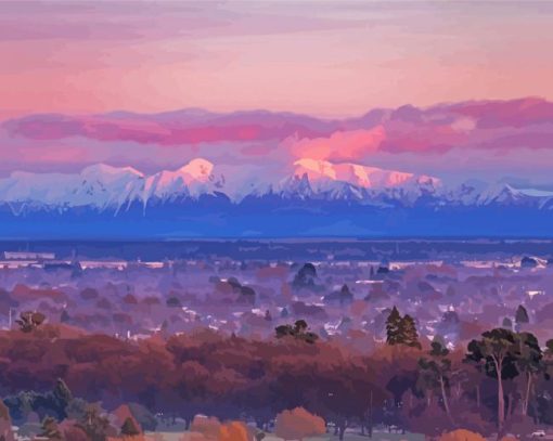 Snowy Mountain Christchurch Sunset Paint By Numbers
