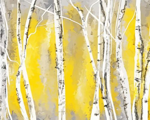 Yellow And Gray Birch Trees Paint By Numbers