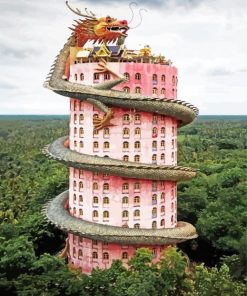 Dragon Pink Tower Paint By Numbers