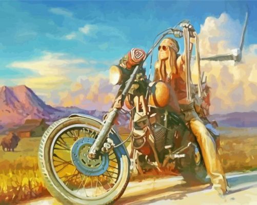 Hippie Girl On Motorcycle Paint By Numbers