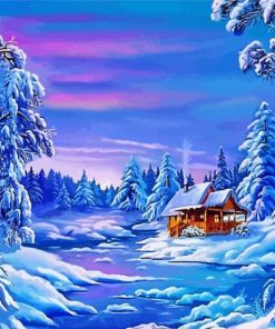 House In Frozen Forest Art Paint By Numbers