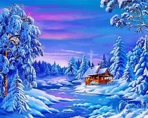 House In Frozen Forest Art Paint By Numbers