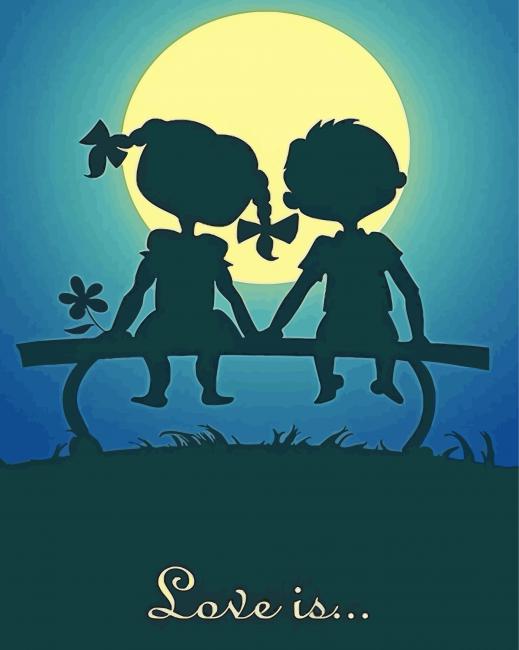 Little Couple Silhouette Moonlight Paint By Numbers