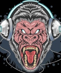 Mad Gorilla With Headphones Paint By Numbers
