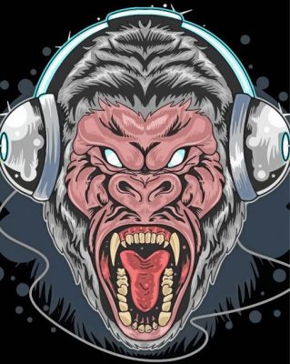 Mad Gorilla With Headphones Paint By Numbers