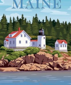 Maine Bass Harbor Lighthouse Poster Paint By Numbers