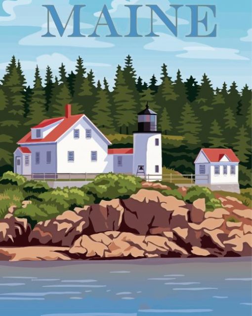 Maine Bass Harbor Lighthouse Poster Paint By Numbers