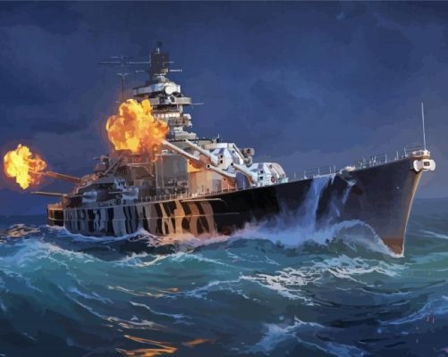 Military Battleship With Cannons On Ocean Paint By Numbers