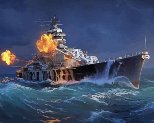 Military Battleship With Cannons On Ocean Paint By Numbers