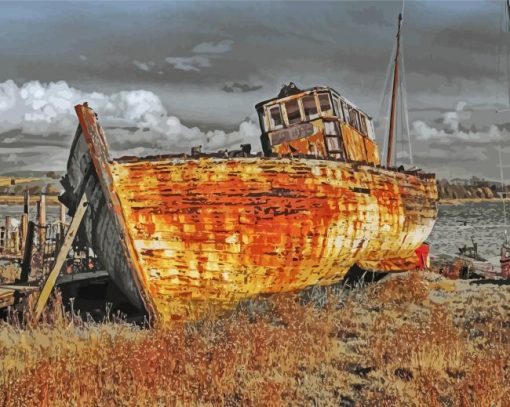 Old Rusty Abandoned Boat Paint By Numbers