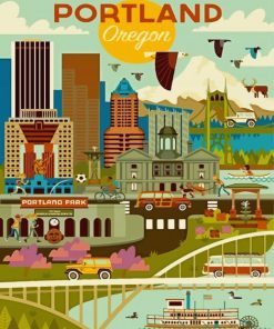 Portland Oregon City Travel Poster Paint By Numbers