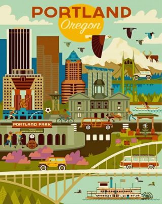 Portland Oregon City Travel Poster Paint By Numbers