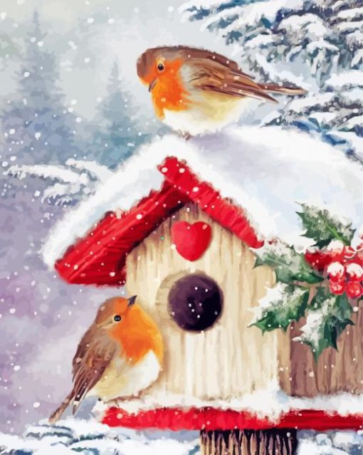 Snow Christmas Birds House Paint By Numbers