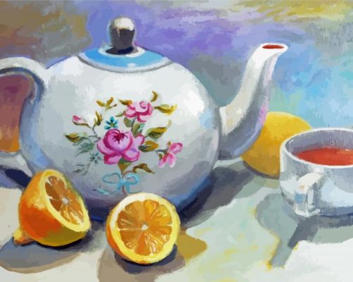 Victorian Teapot With Lemons Paint By Numbers