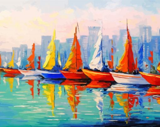 Colorful Sailboats In The Bay Paint By Numbers