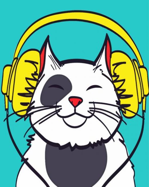 Happy Cat With Headphones Paint By Numbers