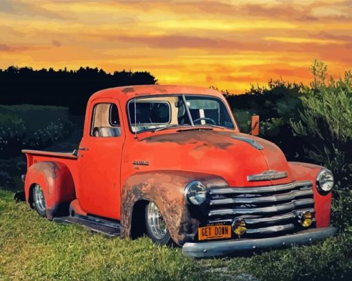 Red Classic Chevy Truck Paint By Numbers