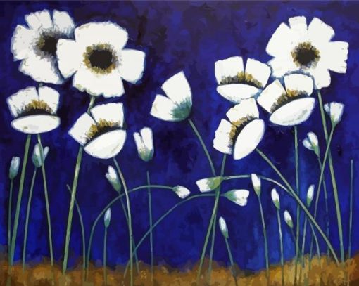 Blooming White Poppies Flowers Paint By Numbers