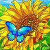 Blue Butterfly On Sunflower Art Paint By Numbers