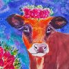 Brown Cow Wearing Flower Crown Paint By Numbers
