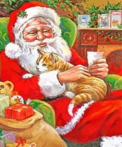 Christmas Santa With Cat Paint By Numbers