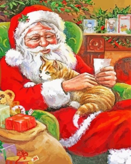 Christmas Santa With Cat Paint By Numbers