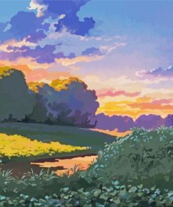 Ghibli Landscape At Sunset Paint By Numbers