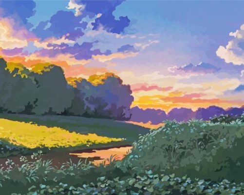 Ghibli Landscape At Sunset Paint By Numbers