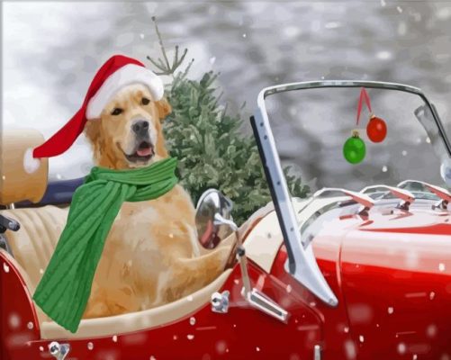 Golden Retriever Christmas Santa Paint By Numbers