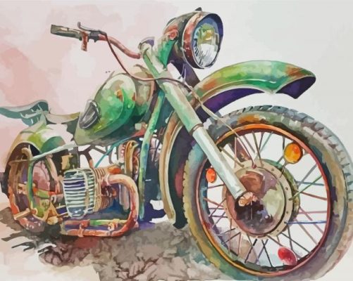 Green Old Motorcycle Paint By Numbers