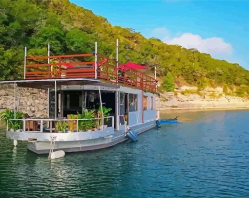 House Boat In Lake Travis Paint By Numbers