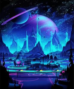 Neon Space City Paint By Numbers